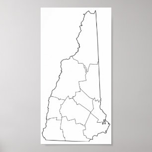 Affiche New Hampshire Counties Blank Outline Map