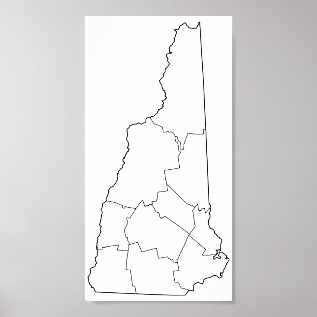 Affiche New Hampshire Counties Blank Outline Map (Devant)