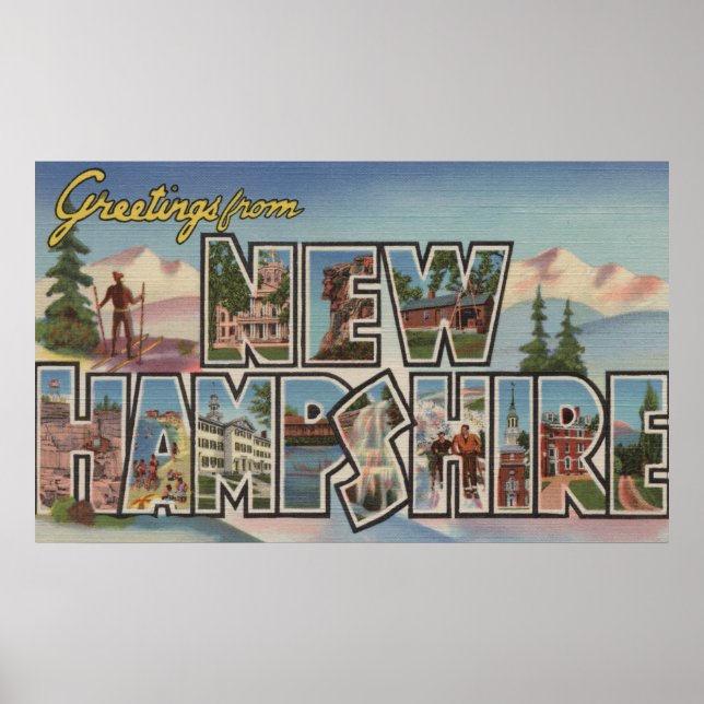 Affiche New Hampshire - Scènes de grandes lettres (Devant)