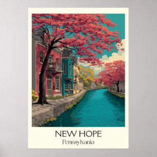 Affiche New Hope Pennsylvania Vintage Canal Town Art