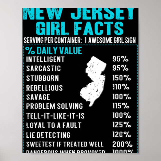 Affiche New Jersey Girl Facts Funny Birthday Gift Born In  (Devant)