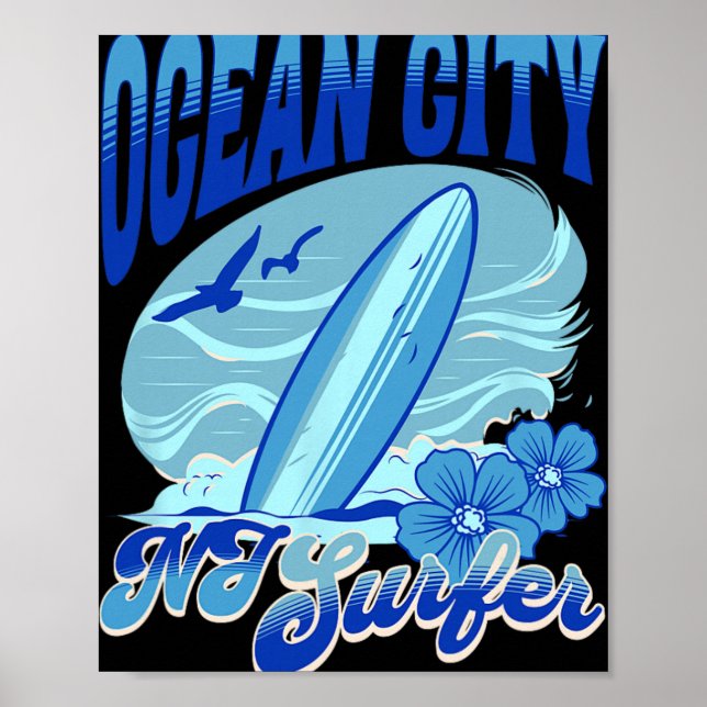Affiche New Jersey Surfer Ocean City Nj Surfing Beach Sand (Devant)