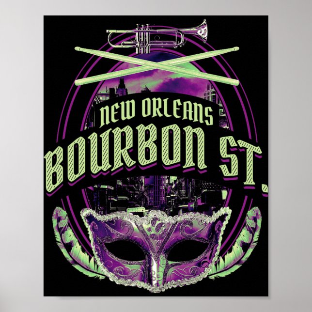 Affiche New Orleans Bourbon Street Mardi Gras French Quart (Devant)