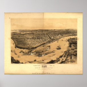 Affiche New Orleans Louisiana 1851 Panoramic Map