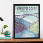 Affiche New River Gorge National Park West Virginia Bridge<br><div class="desc">Nouveau design vectoriel River Gorge. Le parc abrite l'un des meilleurs radeaux d'eau vive du pays et est également l'une des zones d'escalades les plus populaires de la côte Est.</div>