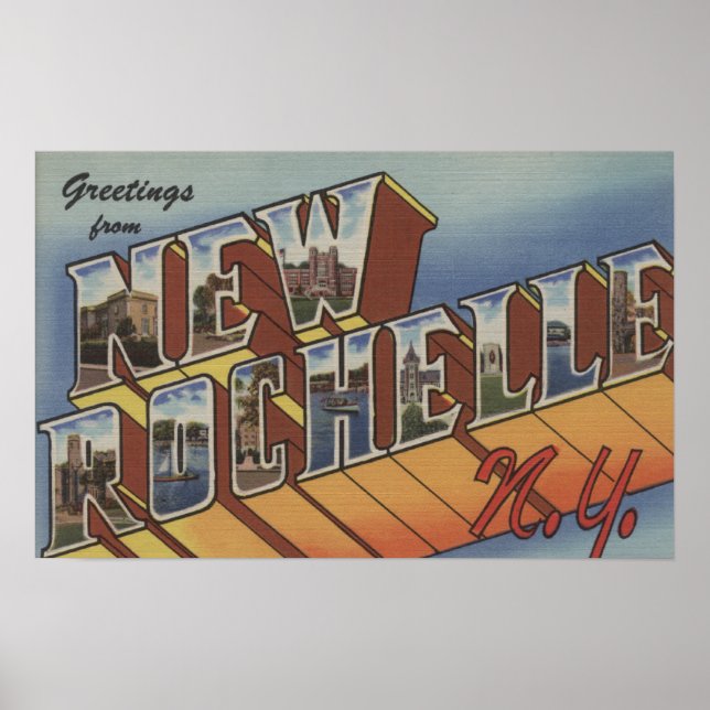 Affiche New Rochelle, New York - Scènes de grandes lettres (Devant)