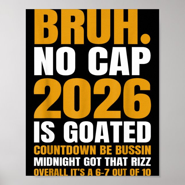 Affiche New Year 2026 Bruh No Cap Countdown Bussin Funny R (Devant)