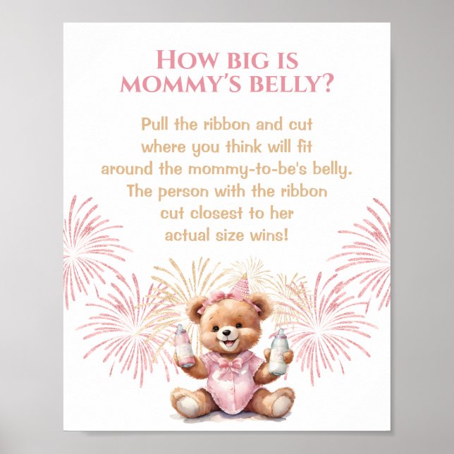 Affiche New Year Pink Baby Shower How Big Is Mommy's Belly (Devant)