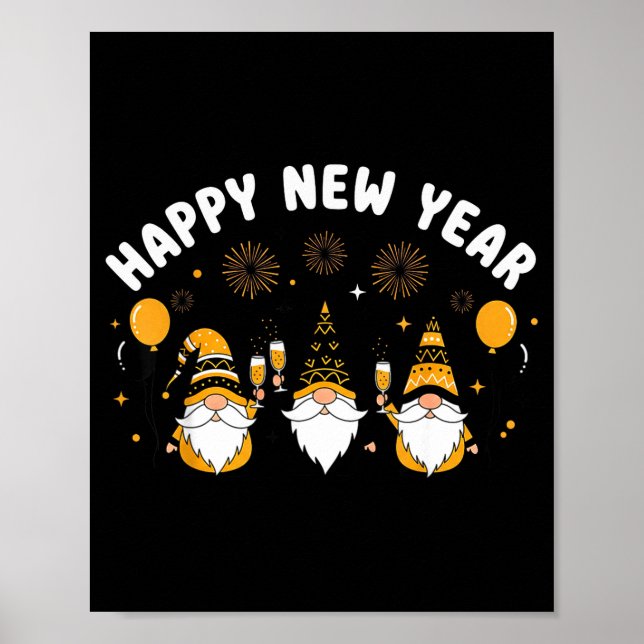 Affiche New Year’s Eve Party Happy New Year Gnome Confetti (Devant)