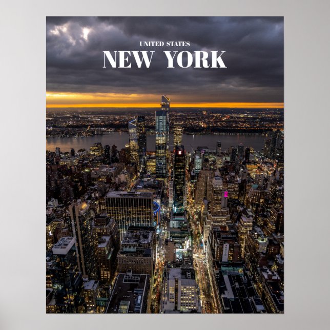 Affiche New York City At Night Skyline - États-Unis (Devant)
