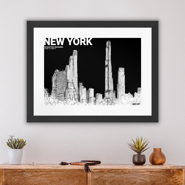 Affiche New York City Centre Park Skyline Travel Sketch (New York City Cental Park Skyline Travel Sketch Poster)