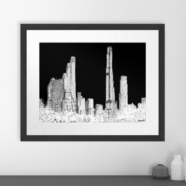 Affiche New York City Centre Park Skyline Travel Sketch (New York City Cental Park Skyline Travel Sketch Poster)