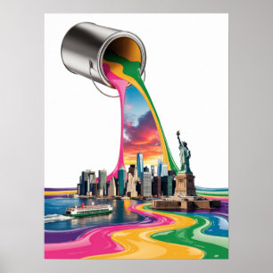 Affiche New York City Couleurs Arc-en-Ciel Peinture Coulan