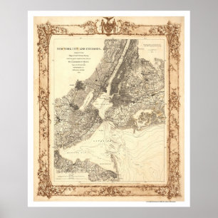 Affiche New York City et carte d'environs par Lindenkohl