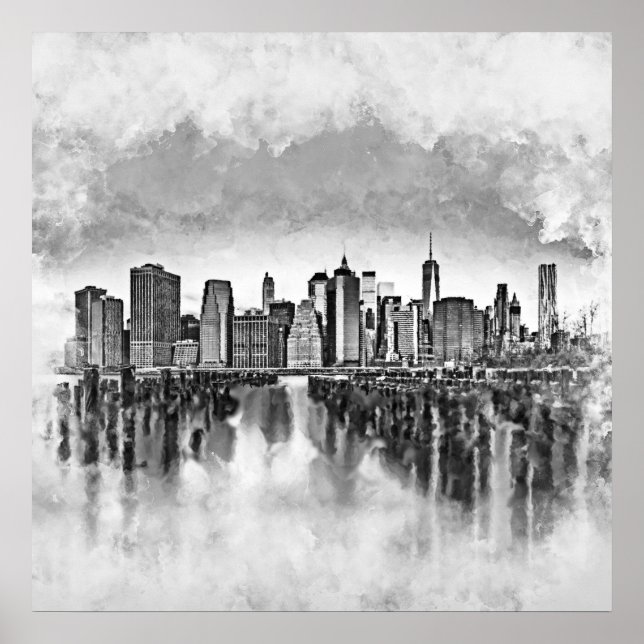 Affiche New York City Manhattan Skyline - noir et blanc (Devant)
