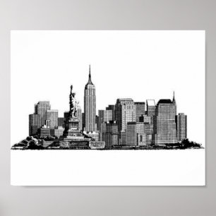 Affiche New York City Manhattan Skyline - noir et blanc