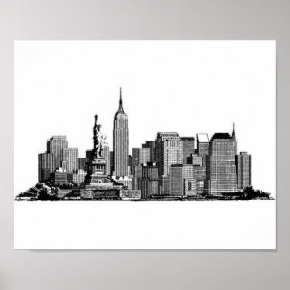 Affiche New York City Manhattan Skyline - noir et blanc