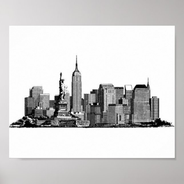 Affiche New York City Manhattan Skyline - noir et blanc (Devant)