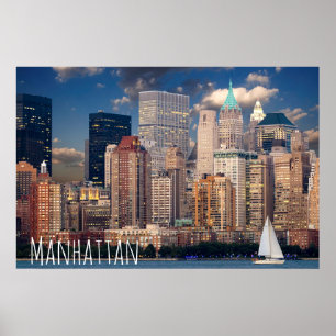 Affiche New York City Manhattan Skylne at Night Postcard