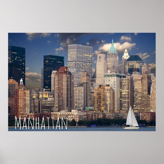 Affiche New York City Manhattan Skylne at Night Postcard (Devant)
