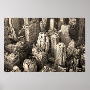 Affiche New York City Manhattan vue aérienne noir