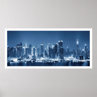 Affiche New York City Manhattan Vue Skyline de nuit