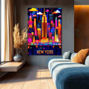 Affiche New York City Neon Glow - Art géométrique Skyline