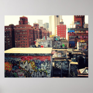 Affiche New York City Rooftops Covered in Graffiti, Medium