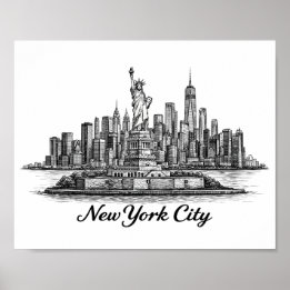 Affiche New York City Skyline Line Art Illustration