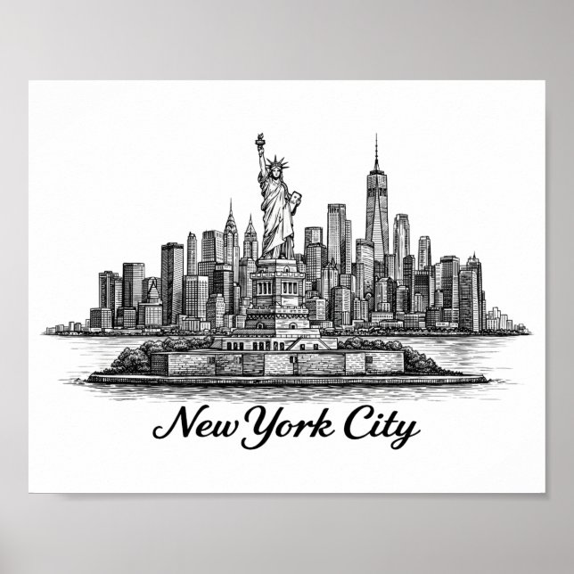 Affiche New York City Skyline Line Art Illustration (Devant)