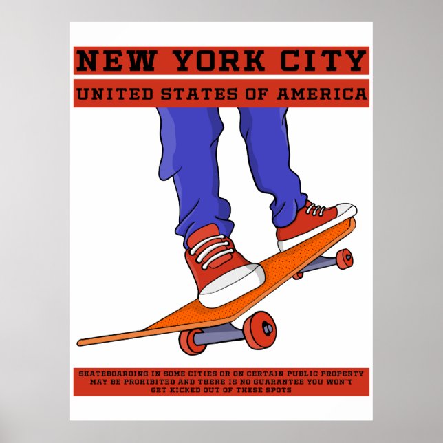 Affiche New York City, USA Cool Skateboard (Devant)