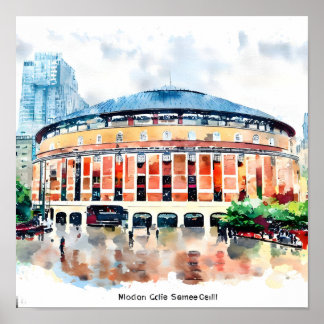 Affiche New York Détails Madison Carré Garden Aquarelle