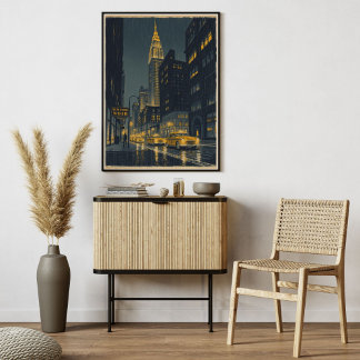 Affiche New York Noir - Paysage urbain vintage rétro