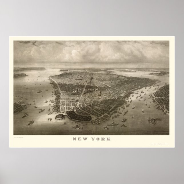 Affiche New York, NY Carte panoramique - 1851 (Devant)