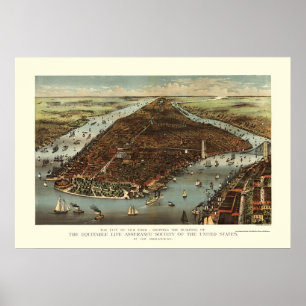 Affiche New York, NY Carte panoramique - 1883