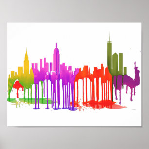 AFFICHE NEW YORK, NY PUDDLES SKYLINE -