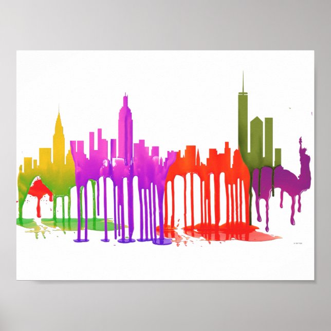 AFFICHE NEW YORK, NY PUDDLES SKYLINE - (Devant)