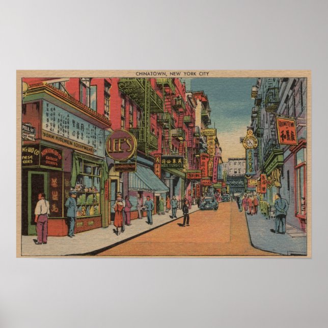 Affiche New York, NY - Vue sur Chinatown Shops (Devant)