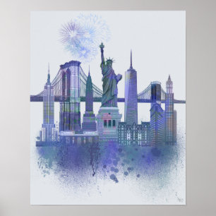 Affiche New York Skyline - Aquarelle bleue