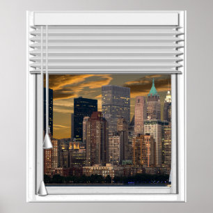 Affiche New York Skyline Faux Window View With Blinds