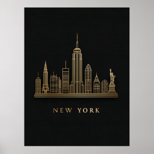 Affiche New York Skyline Gold Line Art