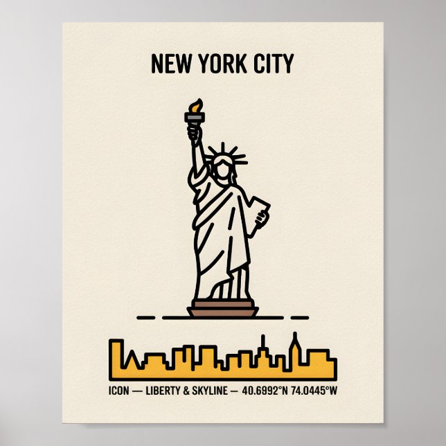 Affiche New York Skyline Statue of Liberty Bold Line Art (Devant)