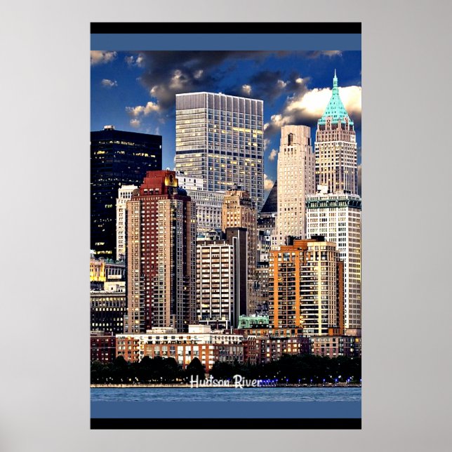 Affiche New York Skyline, Voilier sur la rivière Hudson (Devant)