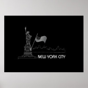 Affiche New York - Statue de la Liberté - USA - Drapeau gr