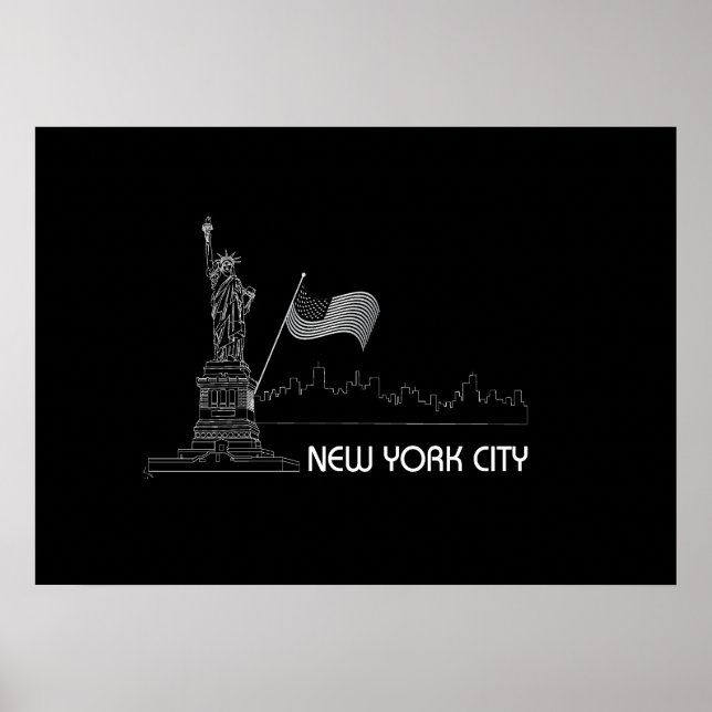 Affiche New York - Statue de la Liberté - USA - Drapeau gr (Devant)