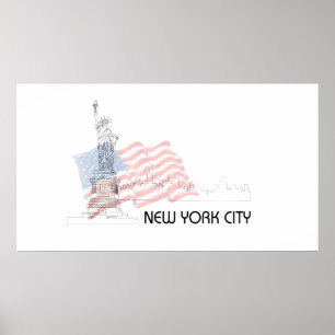 Affiche New York - Statue of Libery - USA Flag Graphic