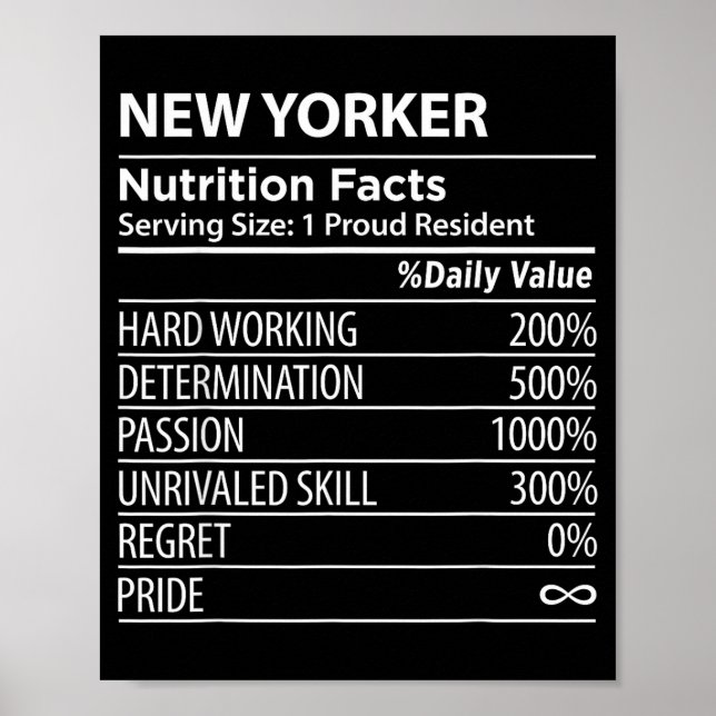 Affiche New Yorker Nutrition Facts Funny New York Pride  (Devant)