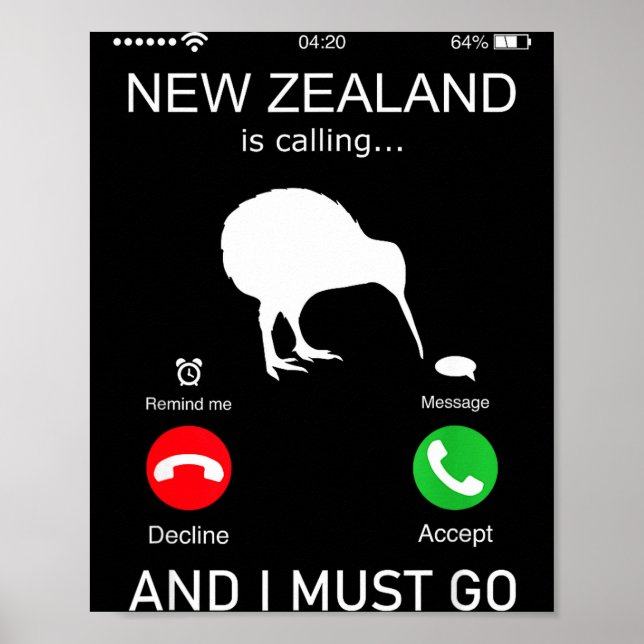 Affiche New Zealand Is Calling And I Must Go, Zealand Funn (Devant)