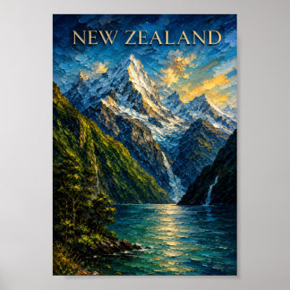 Affiche New Zealand: Serene Milford Sound Art Souvenir