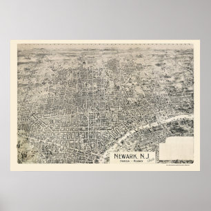 Affiche Newark, NJ Panoramic Map - 1895